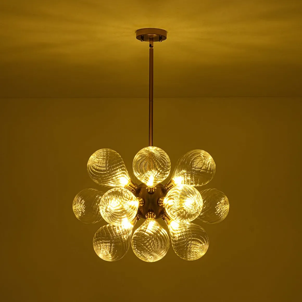 18-Light Cluster Ribbed Glass Globe Bubble Chandelier