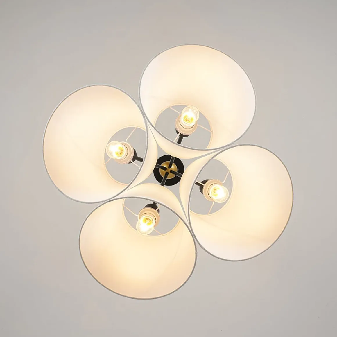 4-Light Cluster White Fabric Cone Shade Chandelier