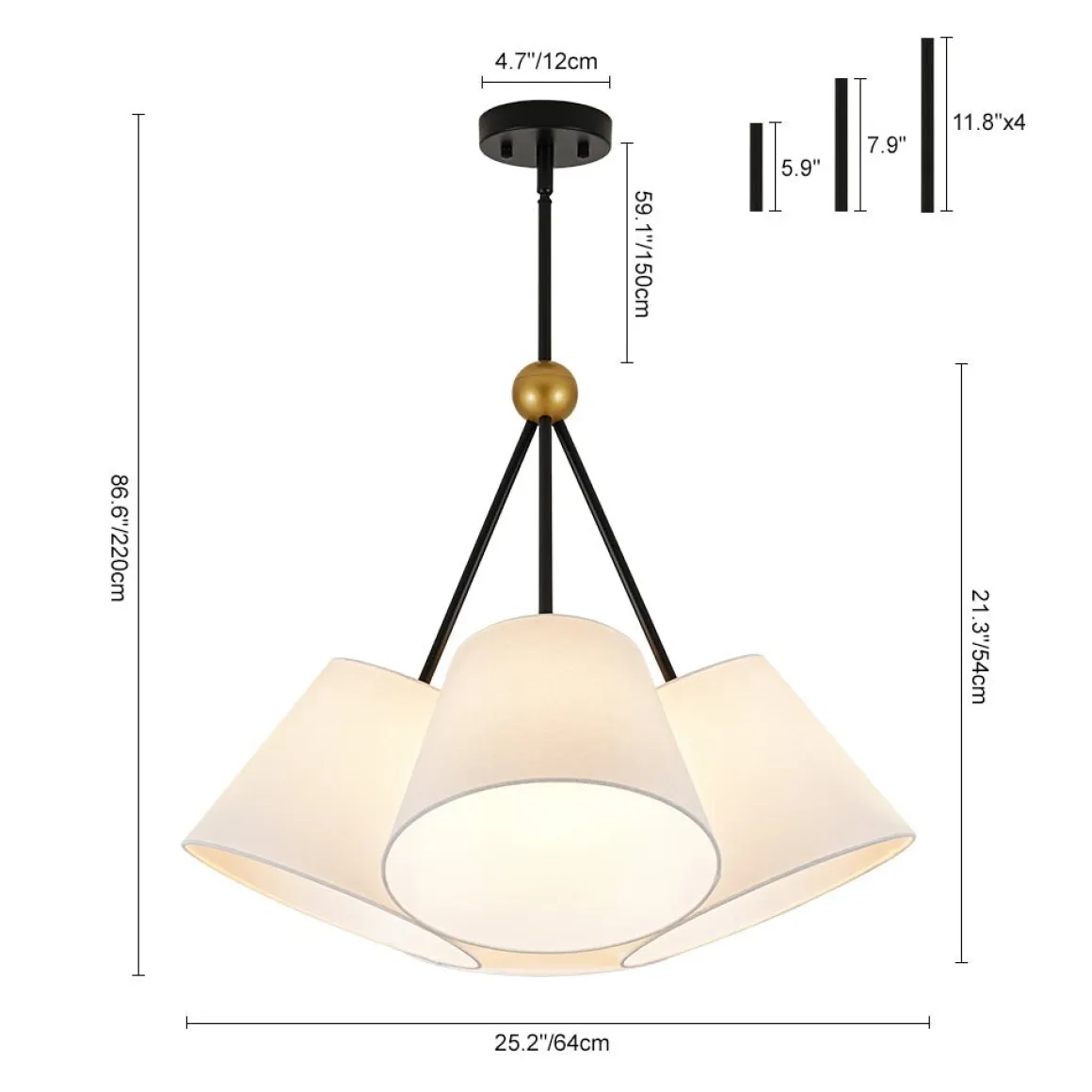 4-Light Cluster White Fabric Cone Shade Chandelier