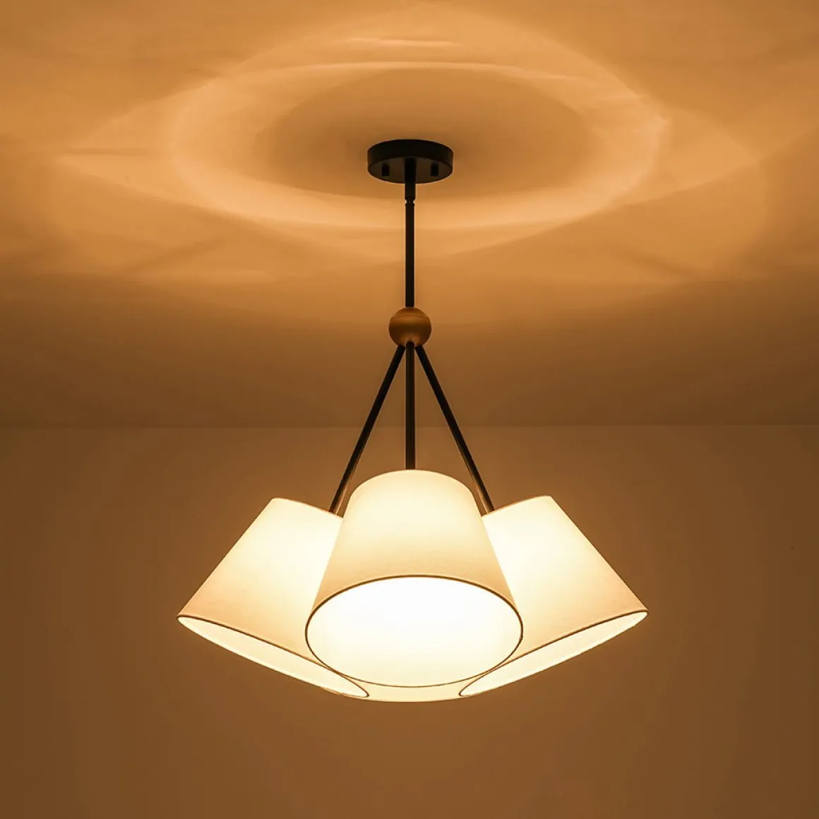 4-Light Cluster White Fabric Cone Shade Chandelier