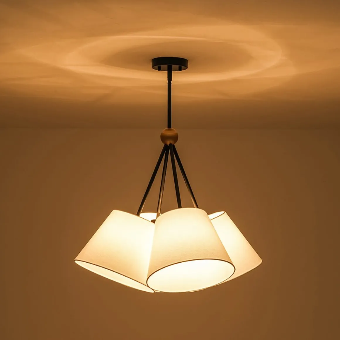 4-Light Cluster White Fabric Cone Shade Chandelier