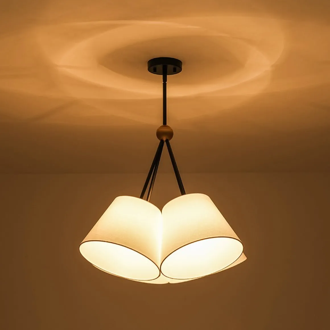 4-Light Cluster White Fabric Cone Shade Chandelier