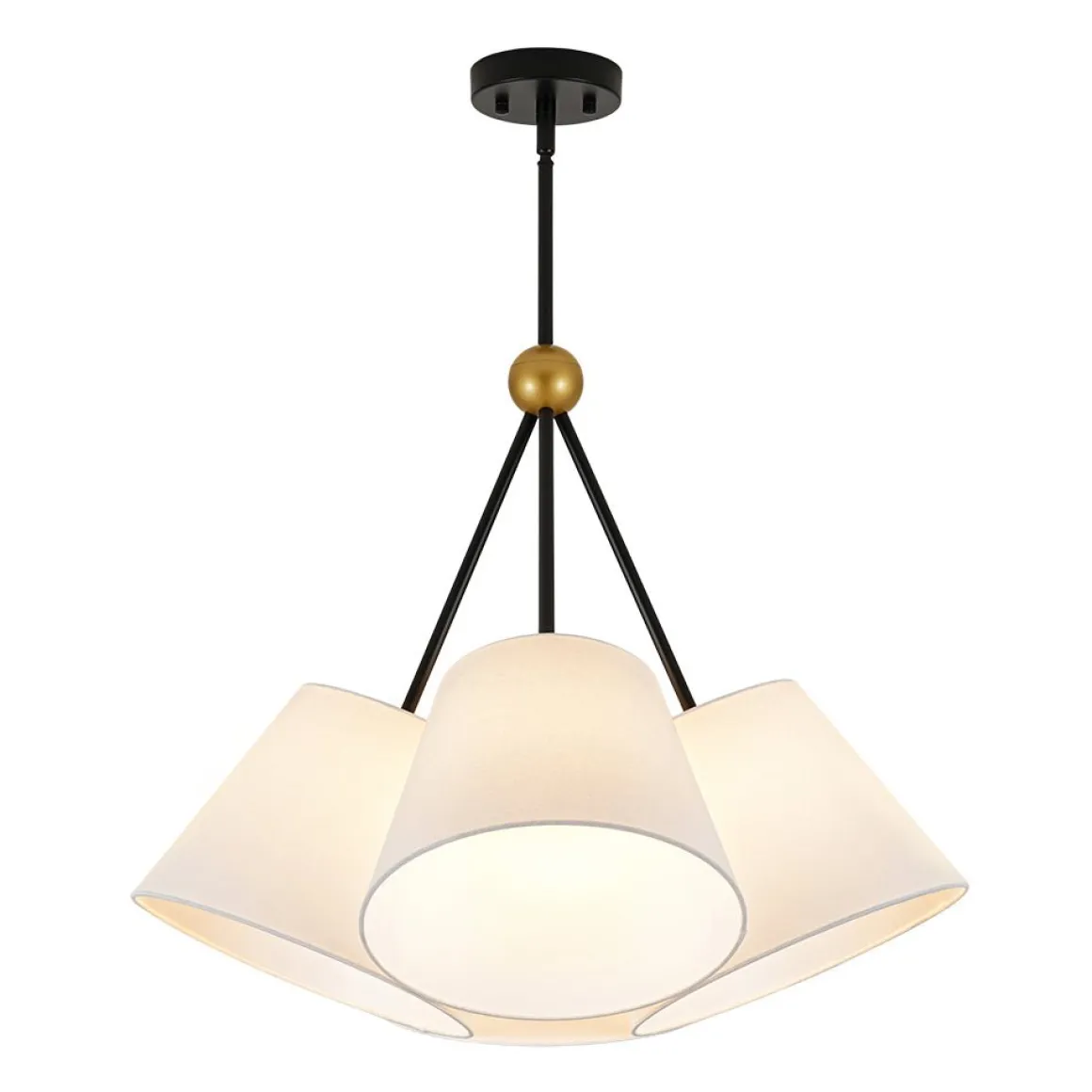 4-Light Cluster White Fabric Cone Shade Chandelier