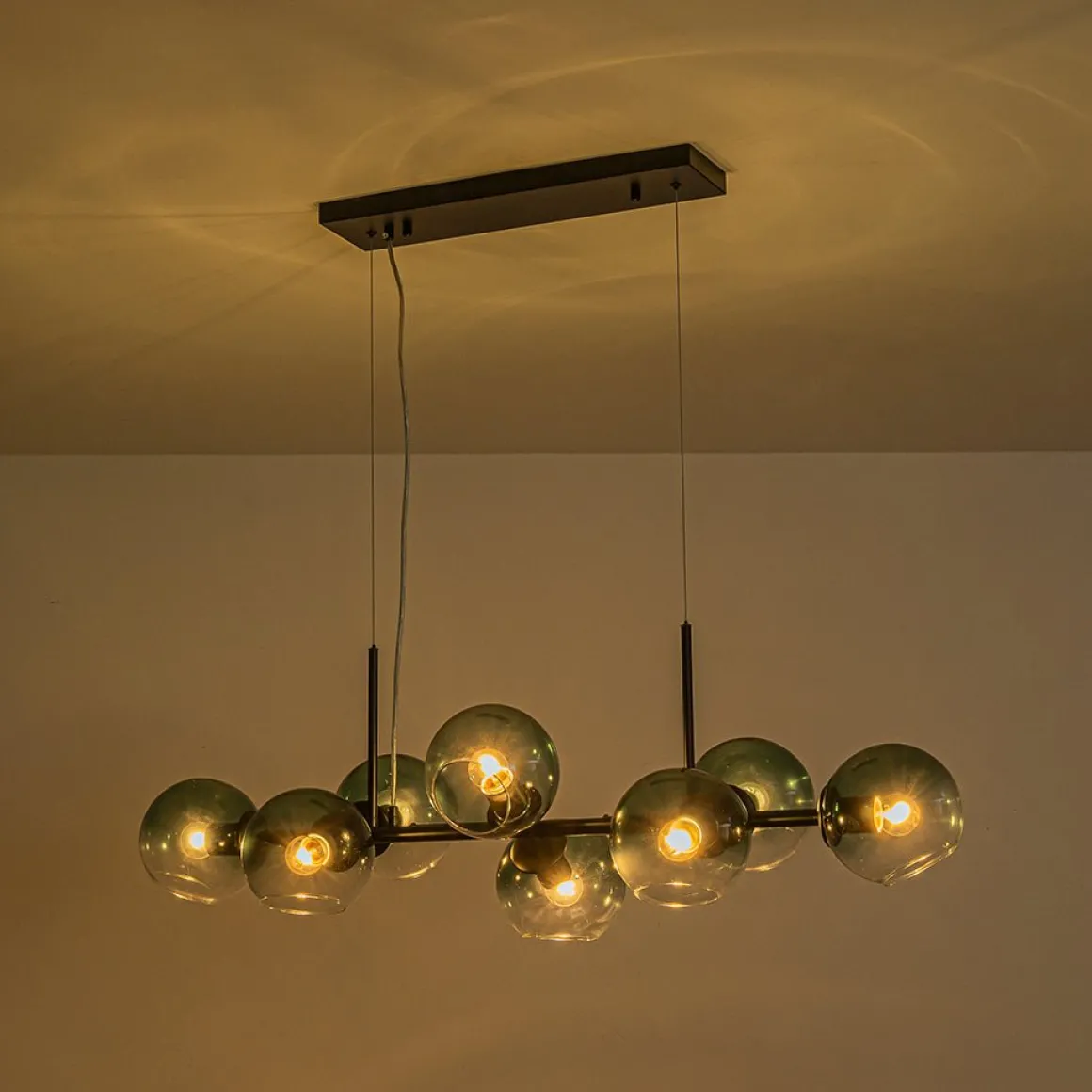 8-Light Color Tinted Glass Globe Bubble Linear Island Chandelier