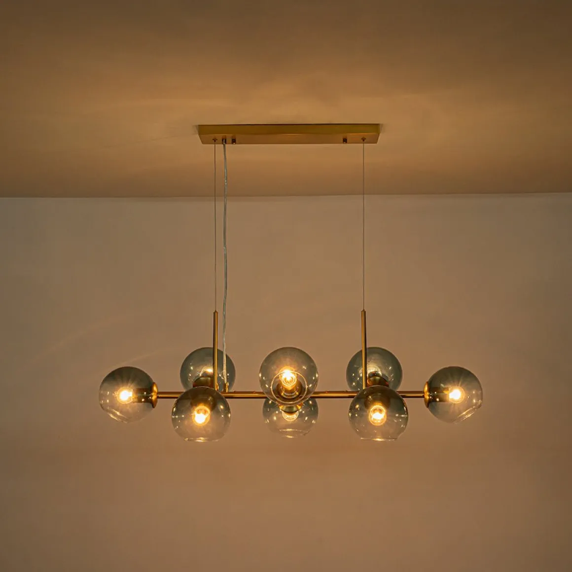 8-Light Color Tinted Glass Globe Bubble Linear Island Chandelier
