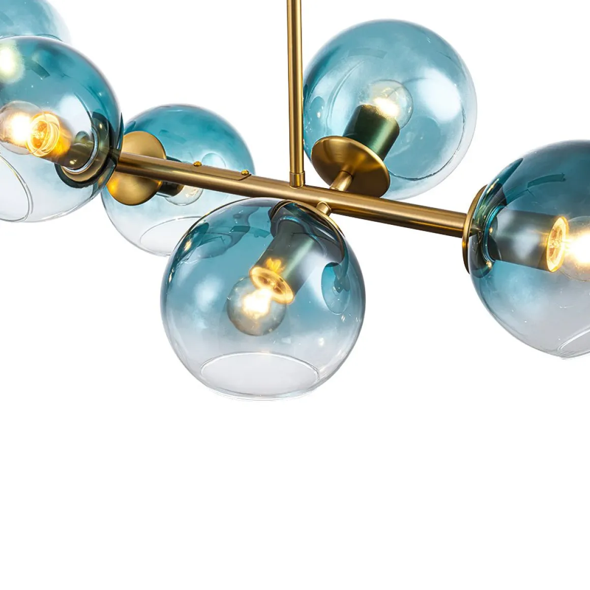 8-Light Color Tinted Glass Globe Bubble Linear Island Chandelier