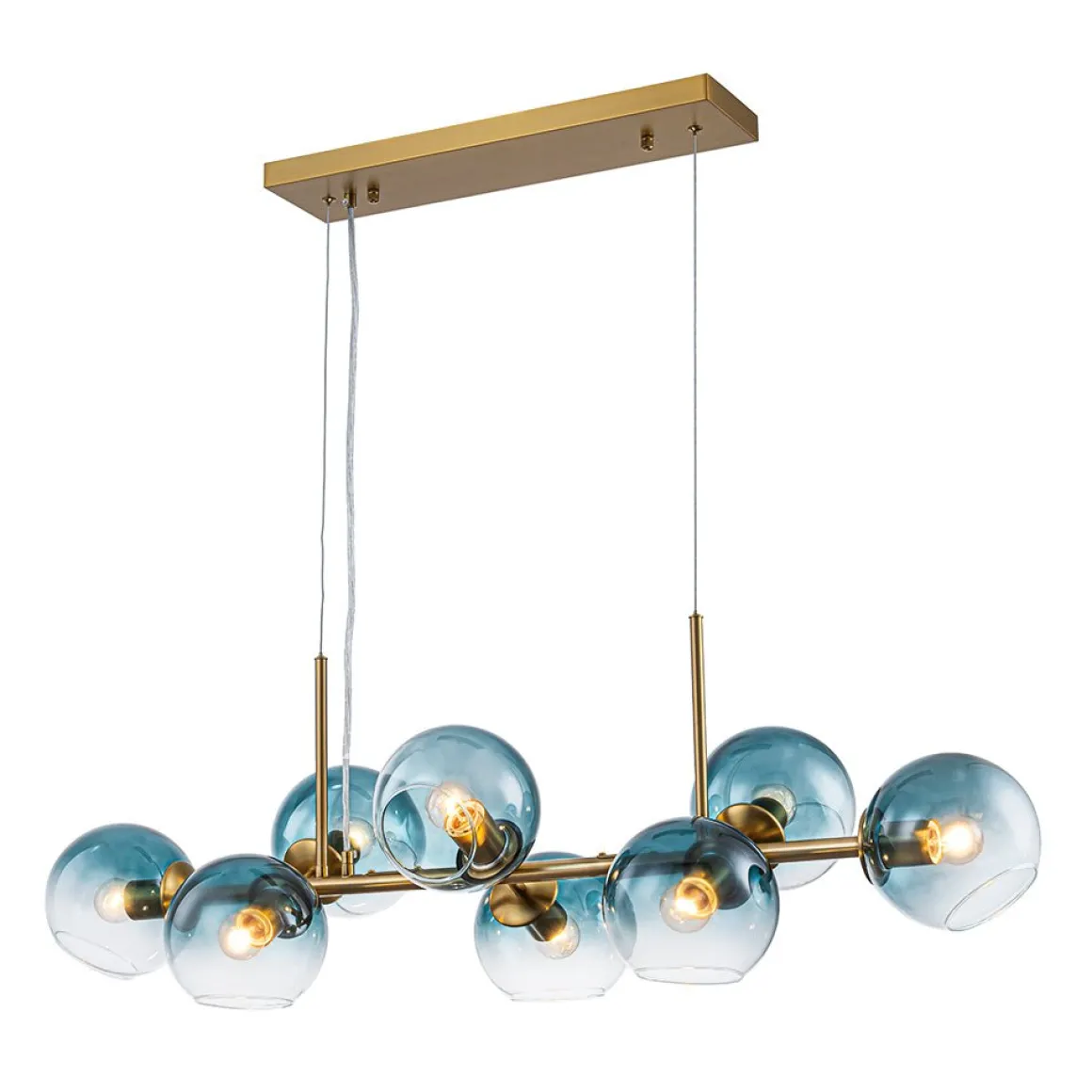 8-Light Color Tinted Glass Globe Bubble Linear Island Chandelier