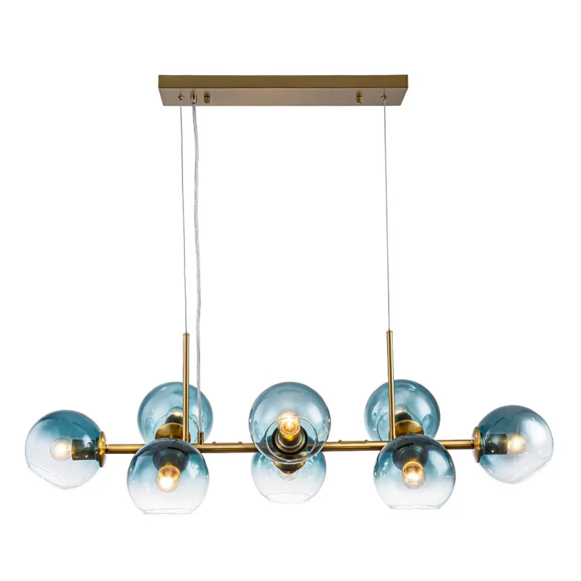 8-Light Color Tinted Glass Globe Bubble Linear Island Chandelier