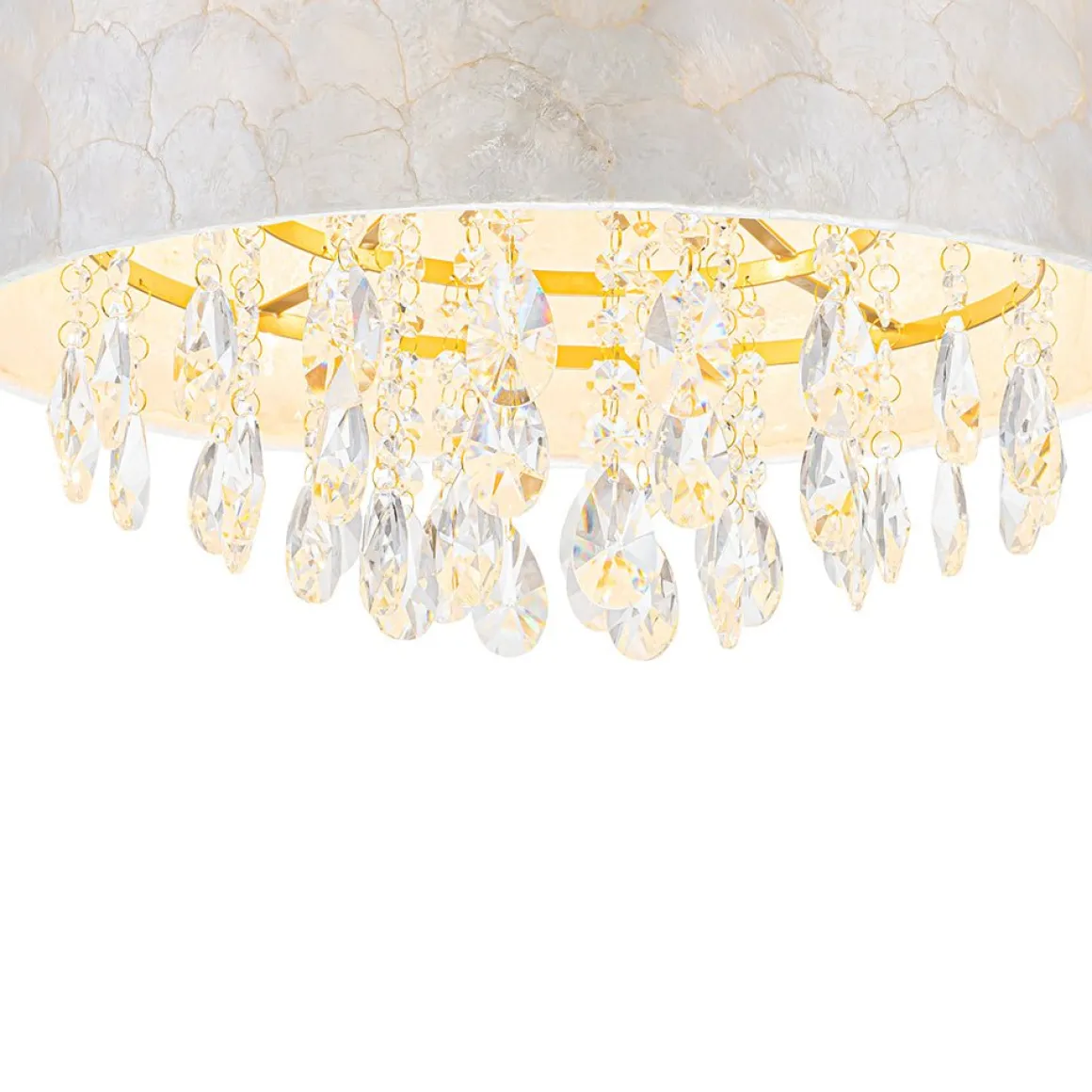 4-Light Crystal Accented Capiz Shell Drum Lantern Pendant