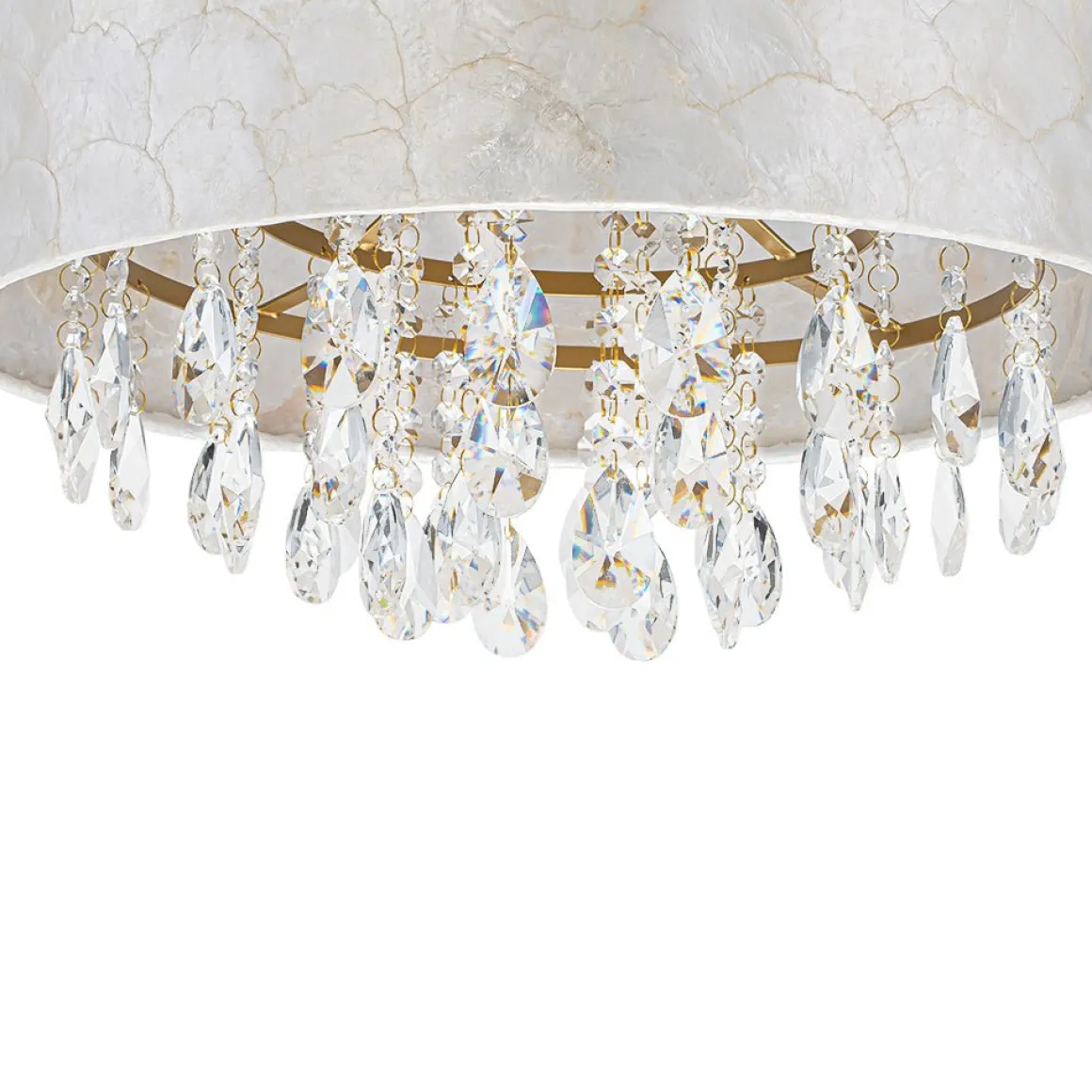 4-Light Crystal Accented Capiz Shell Drum Lantern Pendant