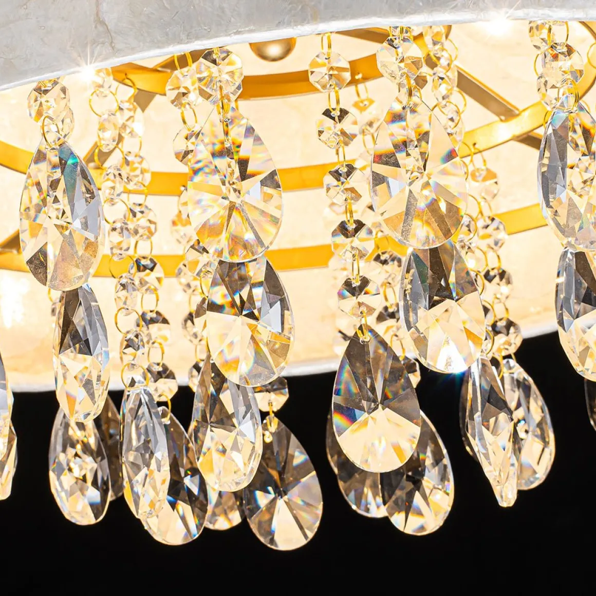 4-Light Crystal Accented Capiz Shell Drum Lantern Pendant