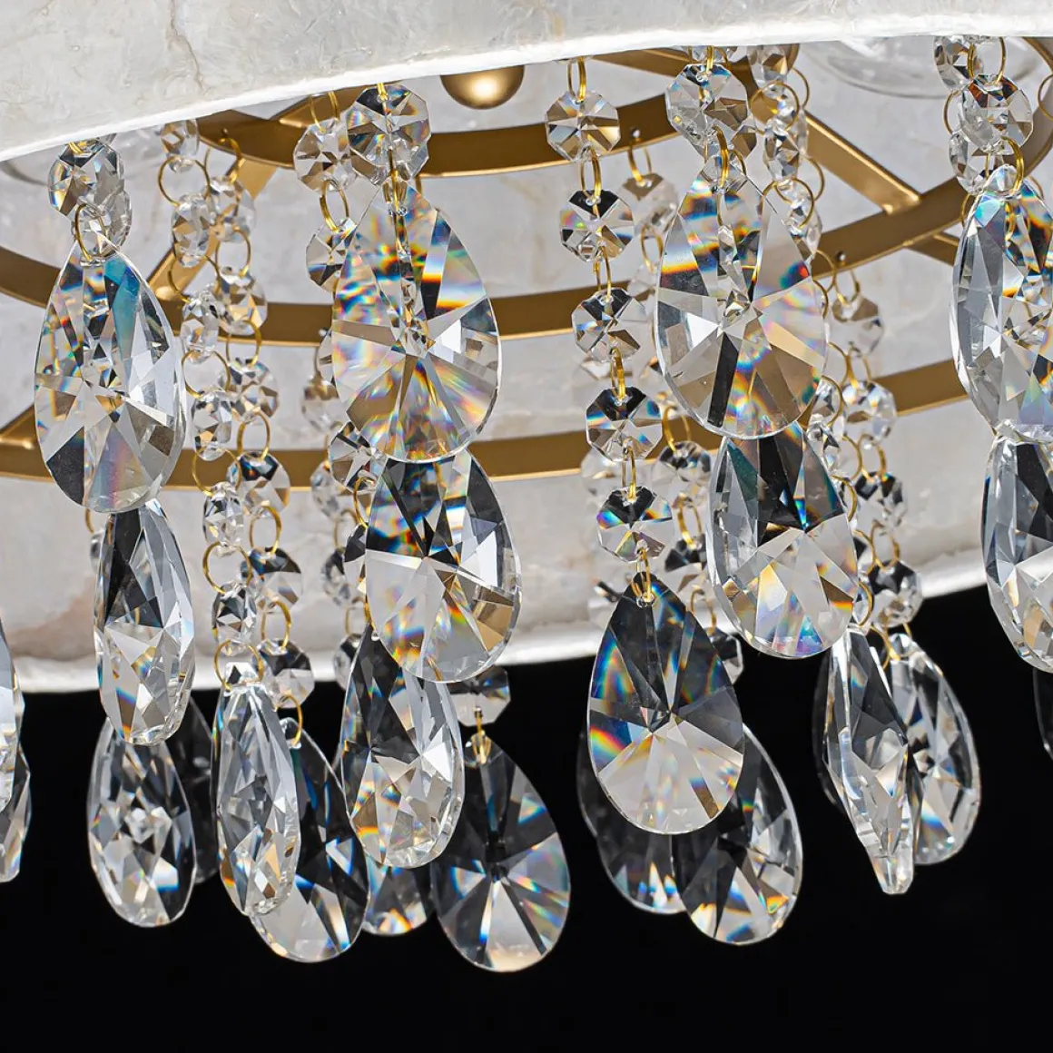 4-Light Crystal Accented Capiz Shell Drum Lantern Pendant