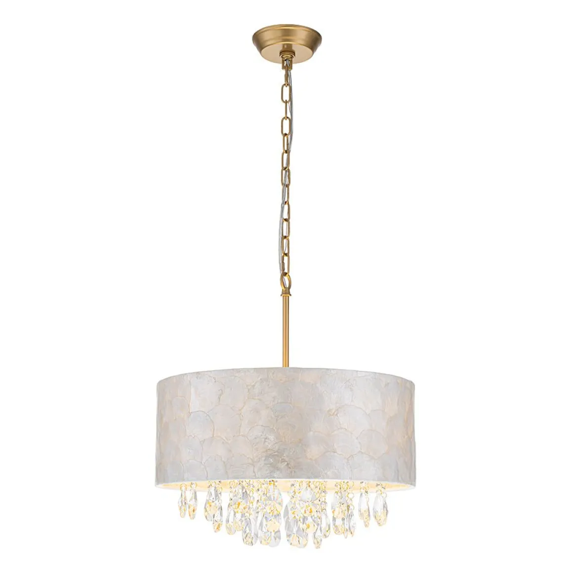 4-Light Crystal Accented Capiz Shell Drum Lantern Pendant
