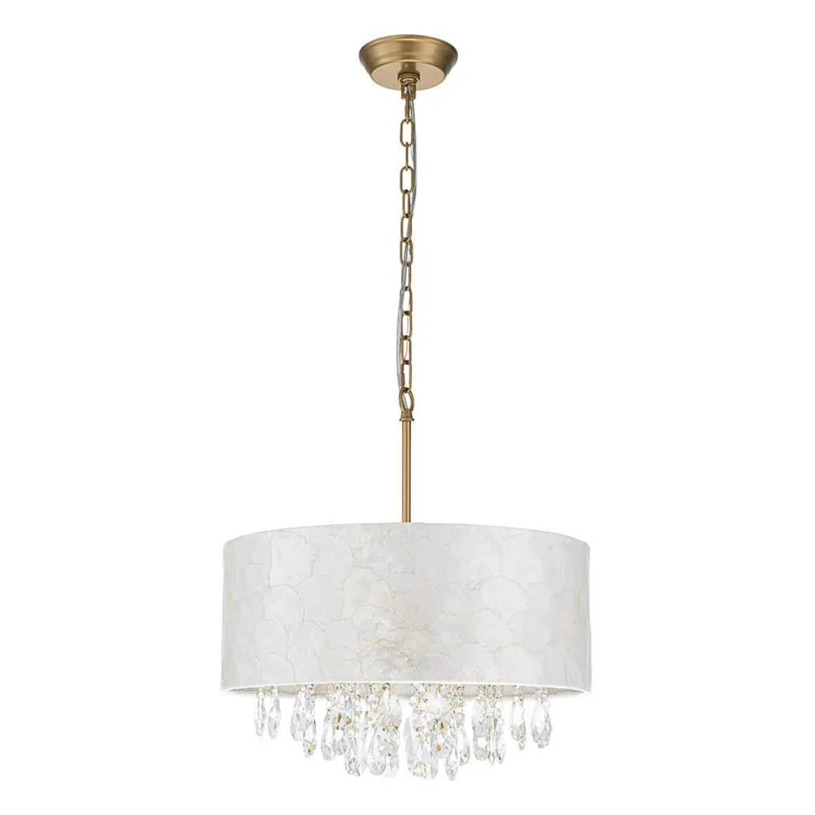 4-Light Crystal Accented Capiz Shell Drum Lantern Pendant