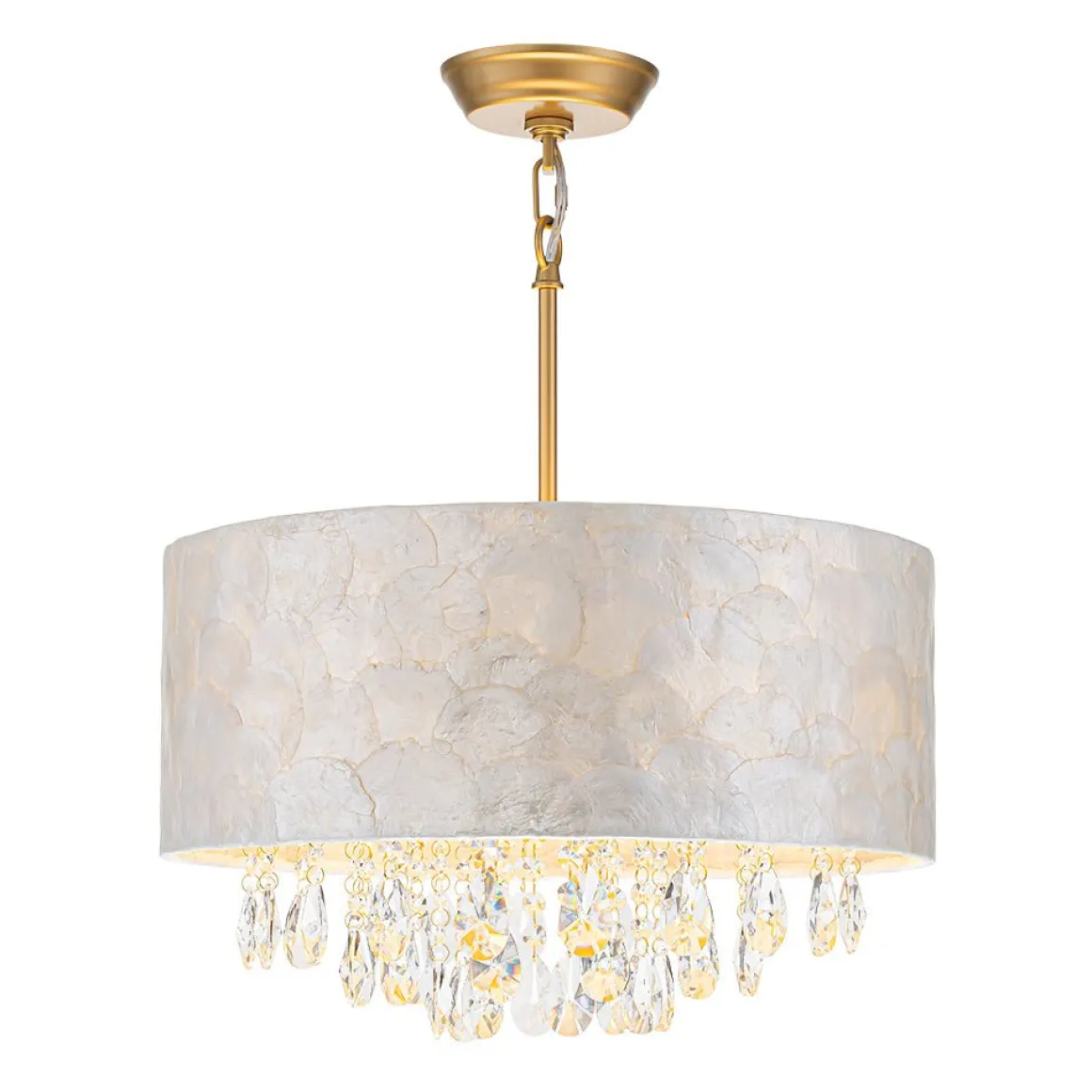 4-Light Crystal Accented Capiz Shell Drum Lantern Pendant