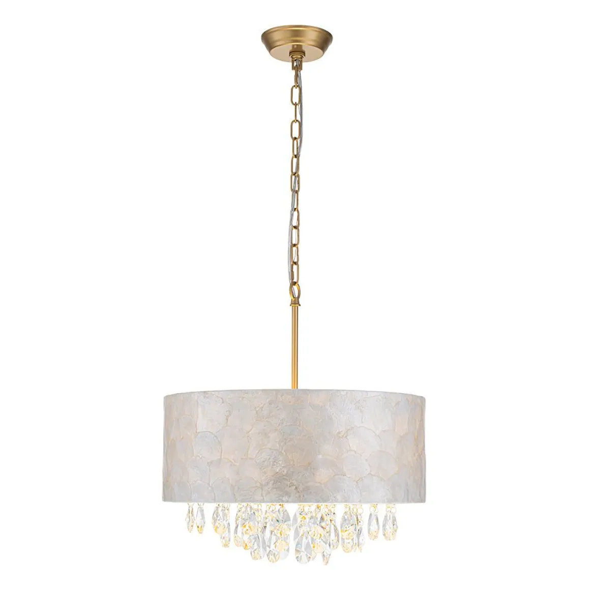 4-Light Crystal Accented Capiz Shell Drum Lantern Pendant