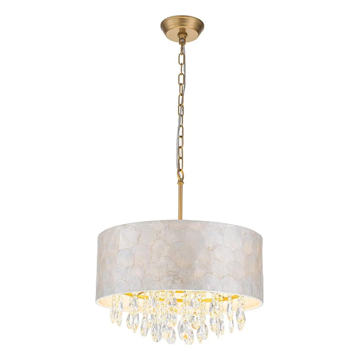 4-Light Crystal Accented Capiz Shell Drum Lantern Pendant