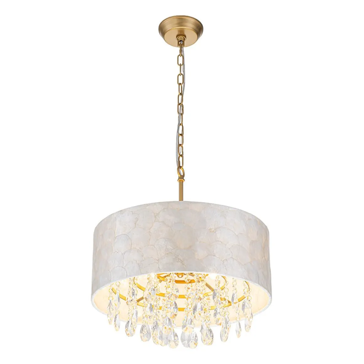 4-Light Crystal Accented Capiz Shell Drum Lantern Pendant