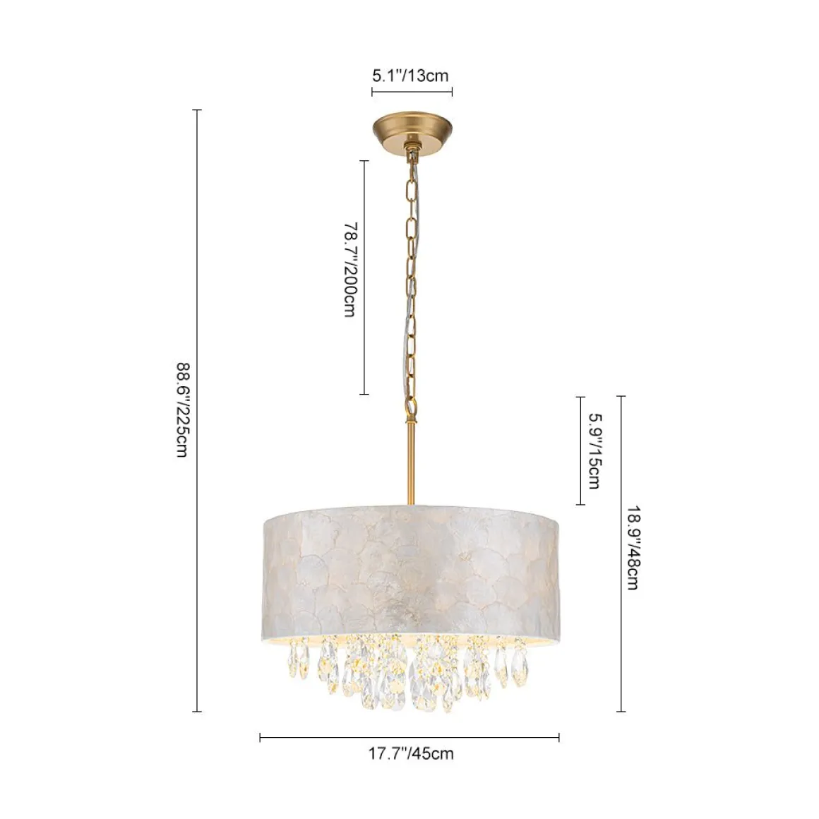 4-Light Crystal Accented Capiz Shell Drum Lantern Pendant