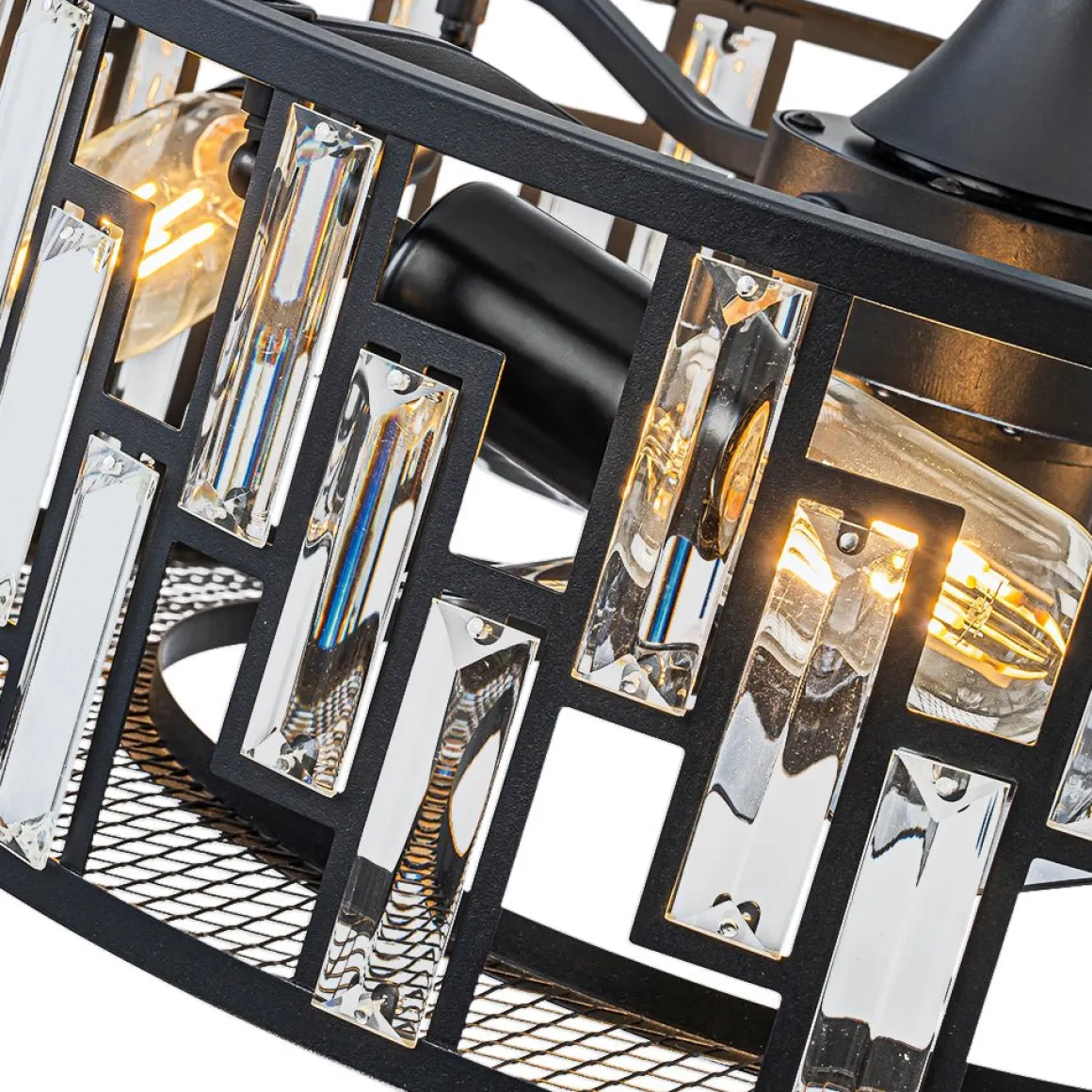4-Light Crystal Accented Drum Cage Ceiling Fan Light