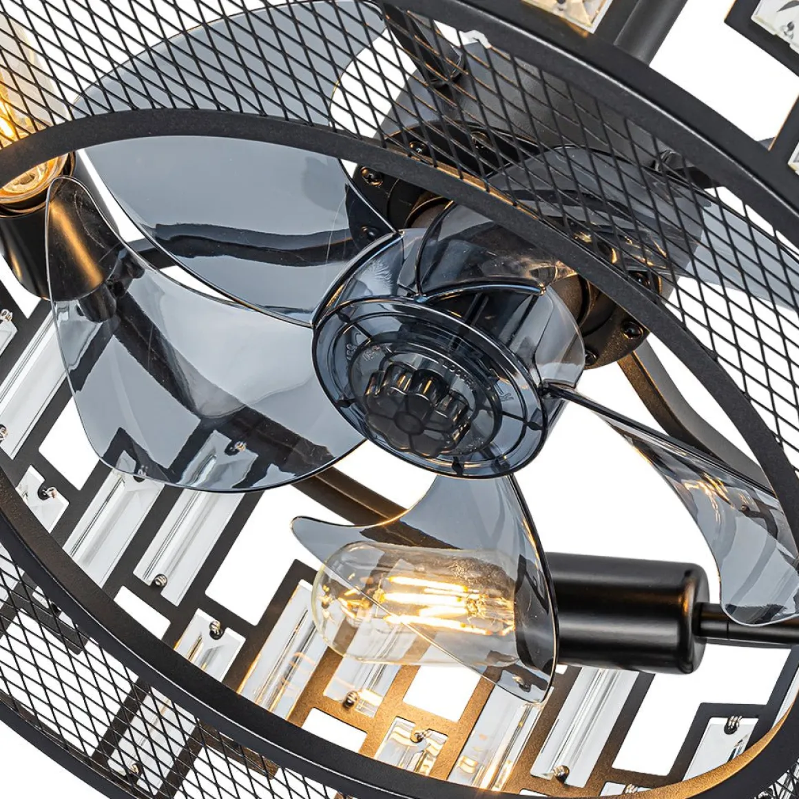 4-Light Crystal Accented Drum Cage Ceiling Fan Light