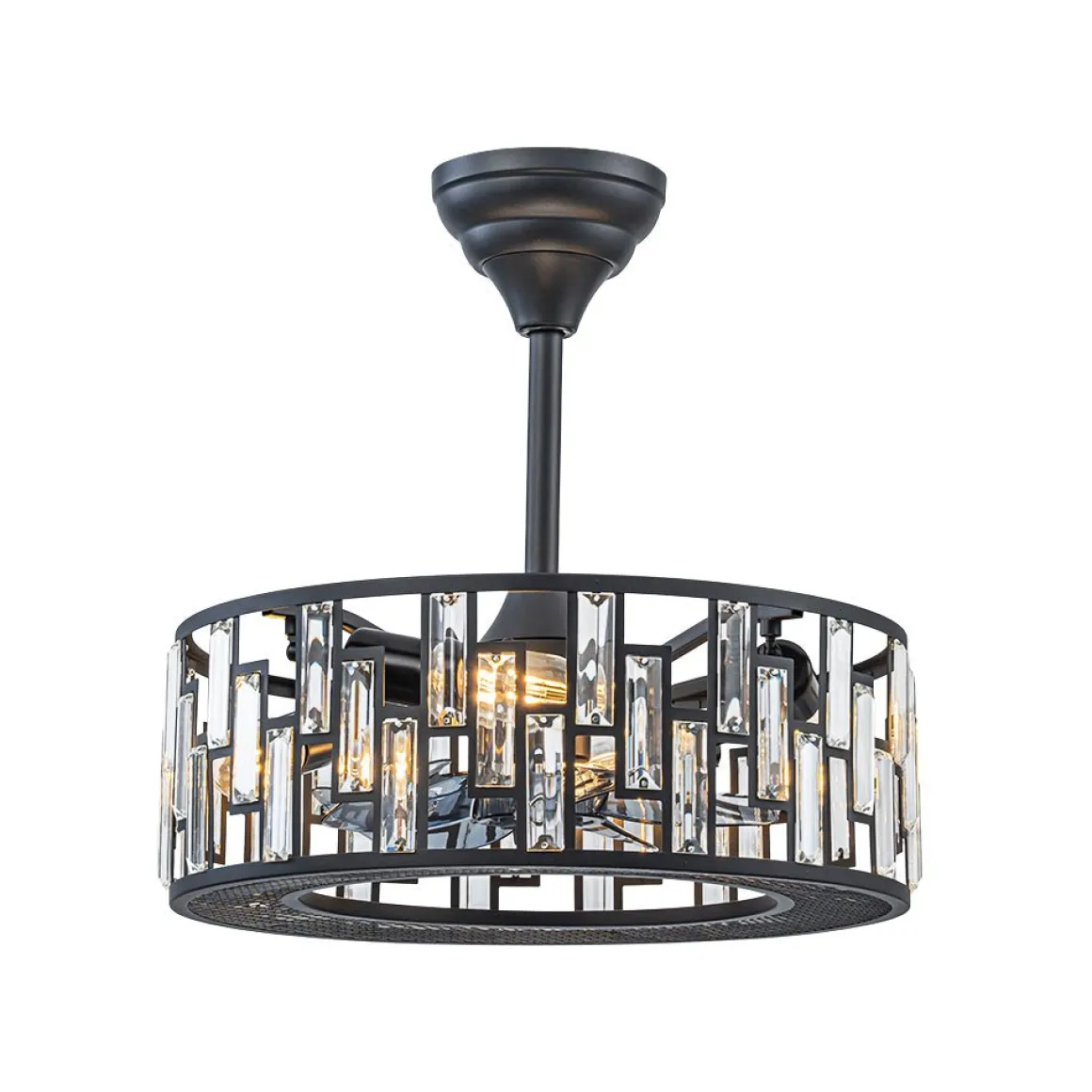 4-Light Crystal Accented Drum Cage Ceiling Fan Light
