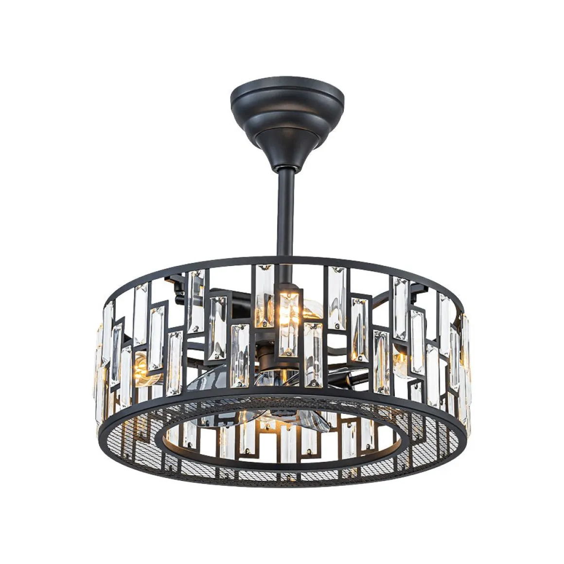4-Light Crystal Accented Drum Cage Ceiling Fan Light