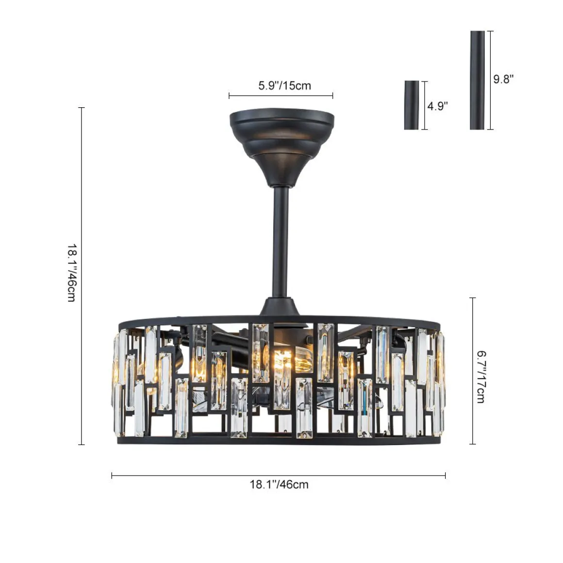 4-Light Crystal Accented Drum Cage Ceiling Fan Light