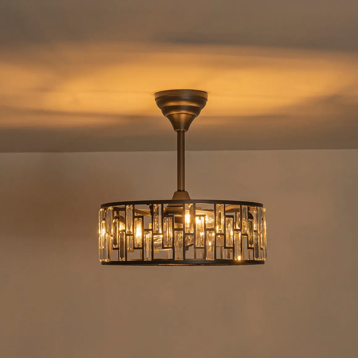 4-Light Crystal Accented Drum Cage Ceiling Fan Light