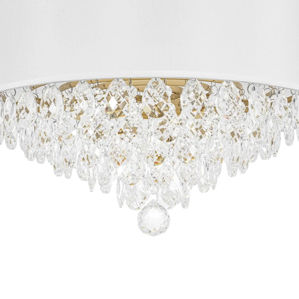 4-Light Crystal Accented White Fabric Drum Cage Chandelier