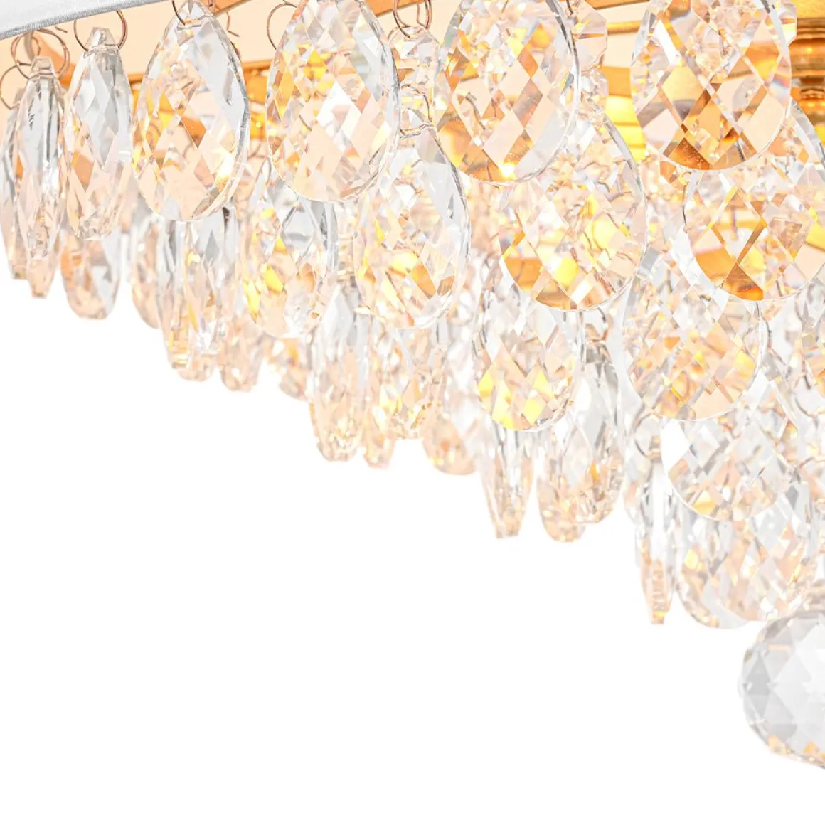 4-Light Crystal Accented White Fabric Drum Cage Chandelier