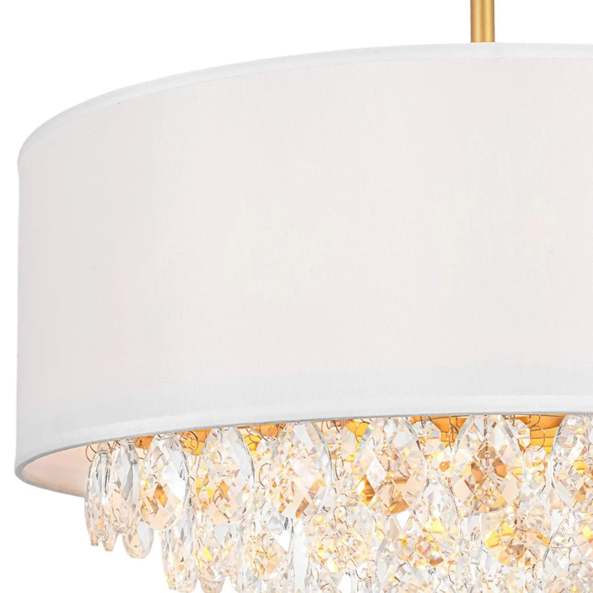 4-Light Crystal Accented White Fabric Drum Cage Chandelier
