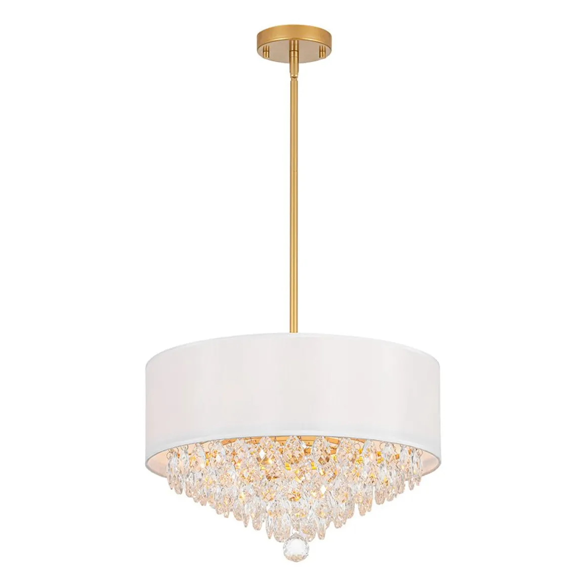 4-Light Crystal Accented White Fabric Drum Cage Chandelier
