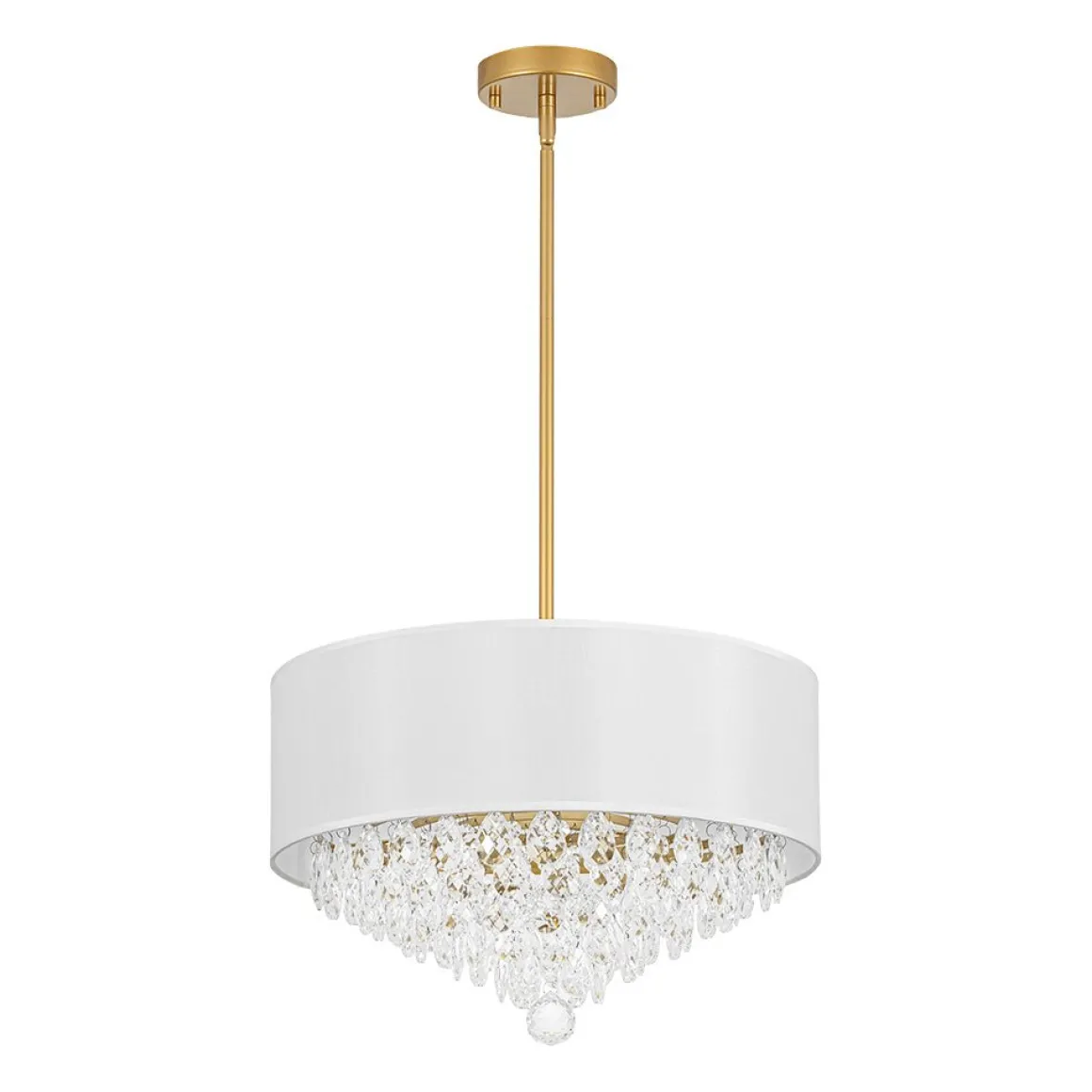 4-Light Crystal Accented White Fabric Drum Cage Chandelier
