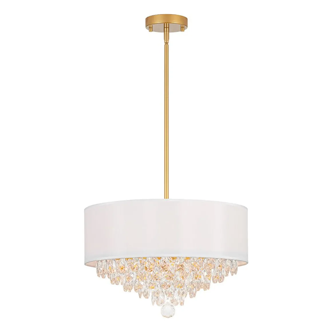 4-Light Crystal Accented White Fabric Drum Cage Chandelier