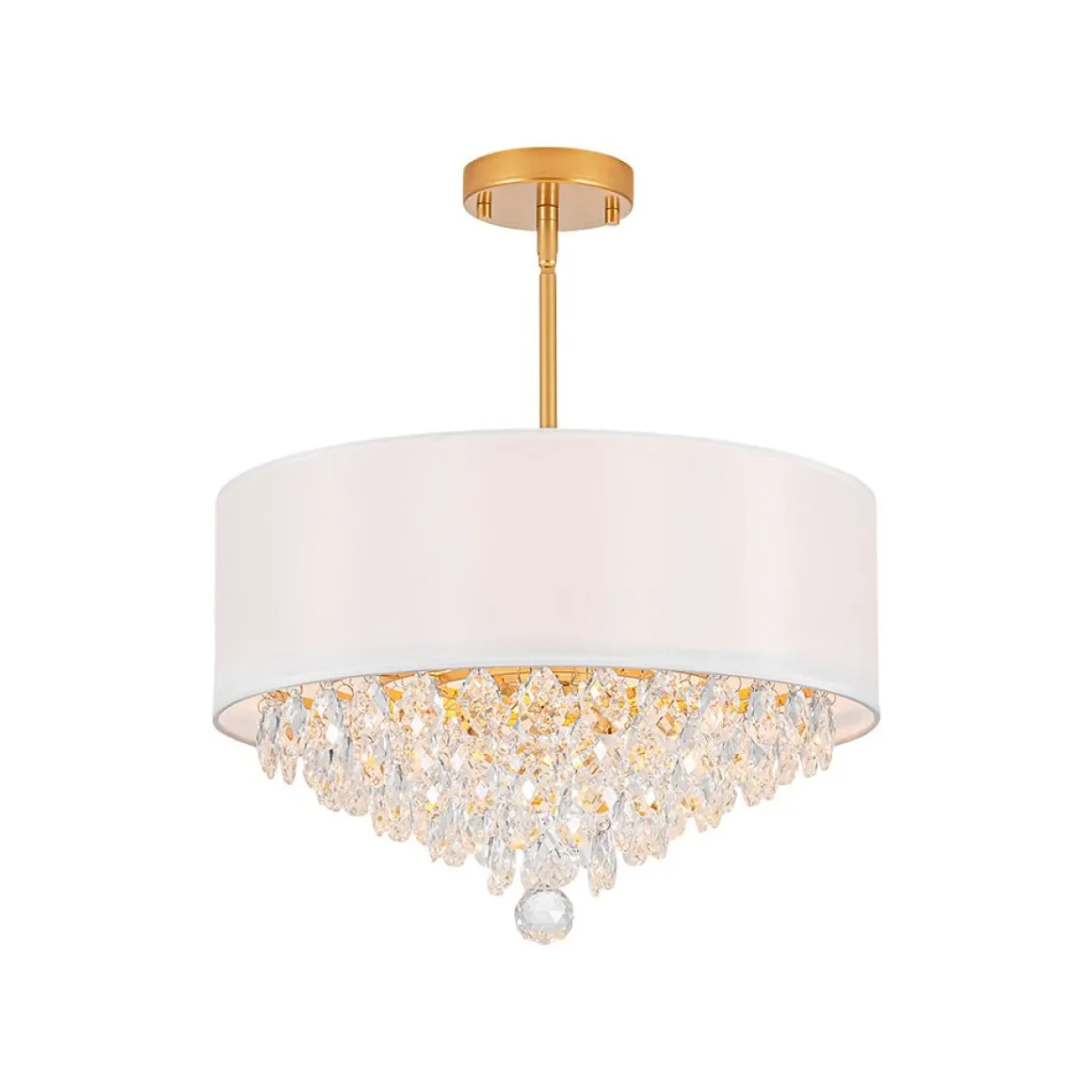 4-Light Crystal Accented White Fabric Drum Cage Chandelier
