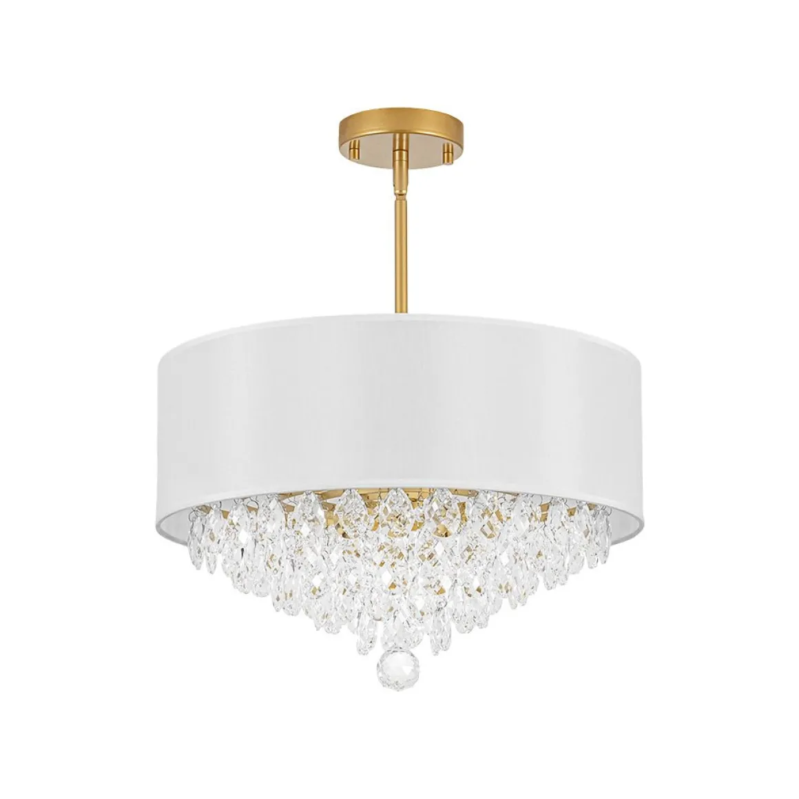 4-Light Crystal Accented White Fabric Drum Cage Chandelier