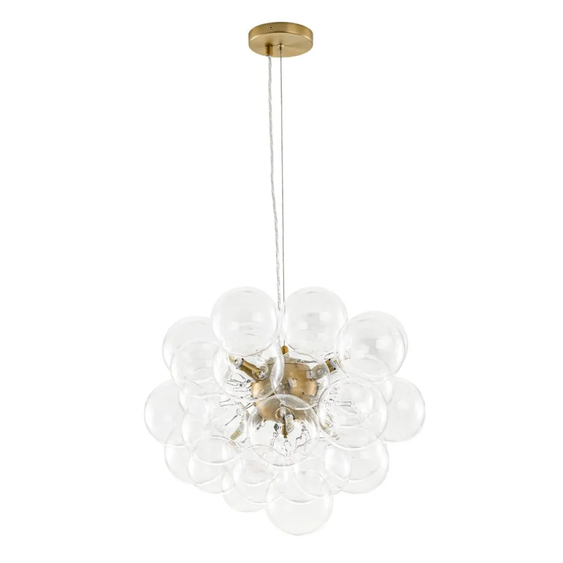 6-Light Dimmable Brass Cluster Clear Glass Bubble Sphere Chandelier