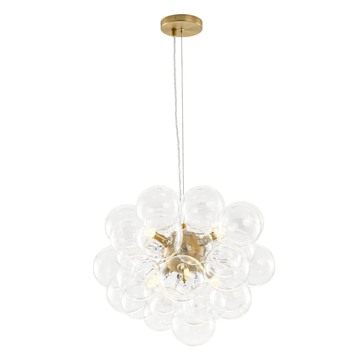 6-Light Dimmable Brass Cluster Clear Glass Bubble Sphere Chandelier