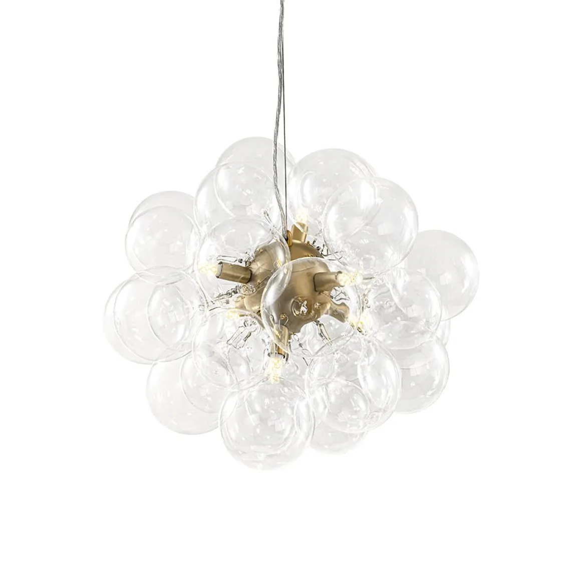 6-Light Dimmable Brass Cluster Clear Glass Bubble Sphere Chandelier