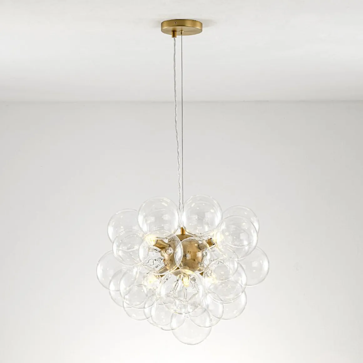 6-Light Dimmable Brass Cluster Clear Glass Bubble Sphere Chandelier