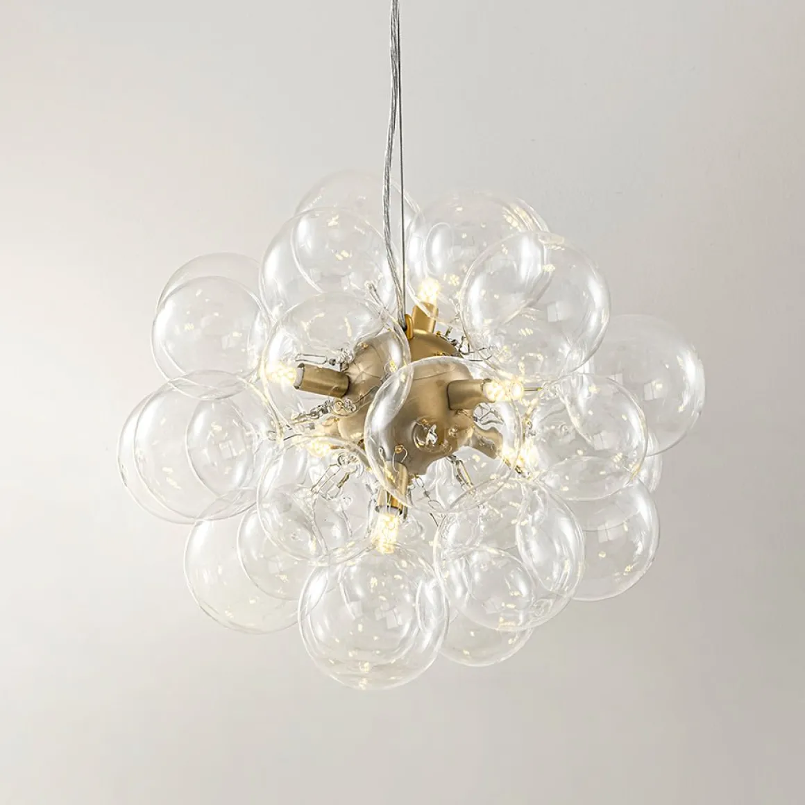 6-Light Dimmable Brass Cluster Clear Glass Bubble Sphere Chandelier