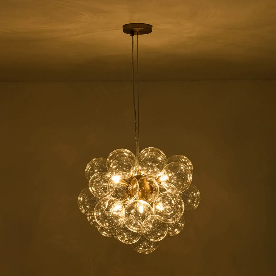 6-Light Dimmable Brass Cluster Clear Glass Bubble Sphere Chandelier