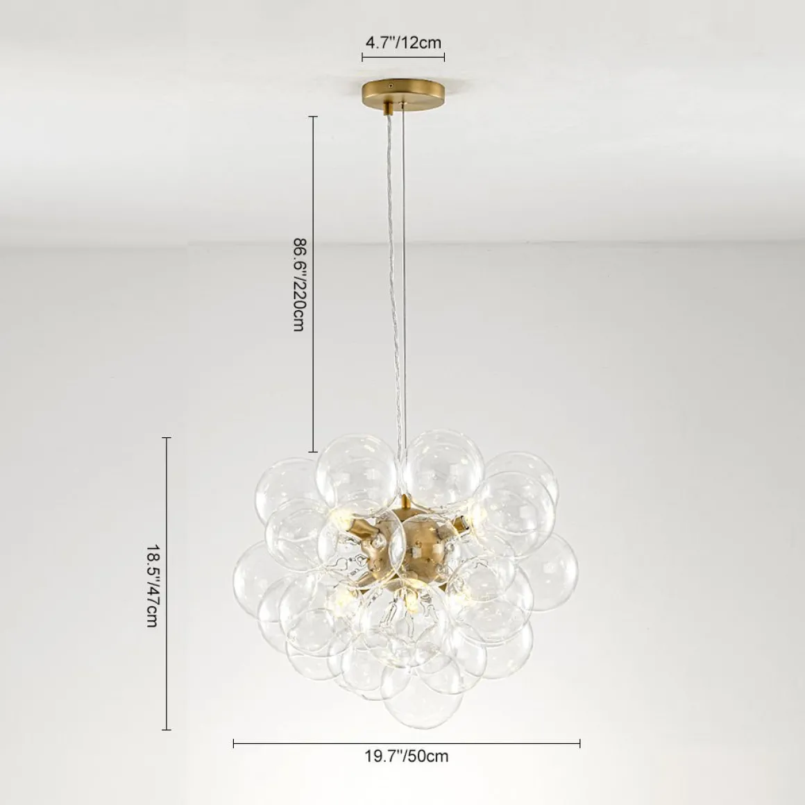 6-Light Dimmable Brass Cluster Clear Glass Bubble Sphere Chandelier