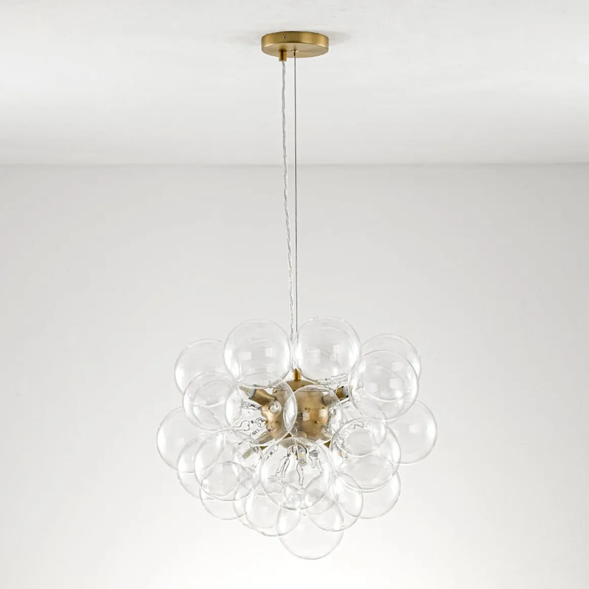 6-Light Dimmable Brass Cluster Clear Glass Bubble Sphere Chandelier