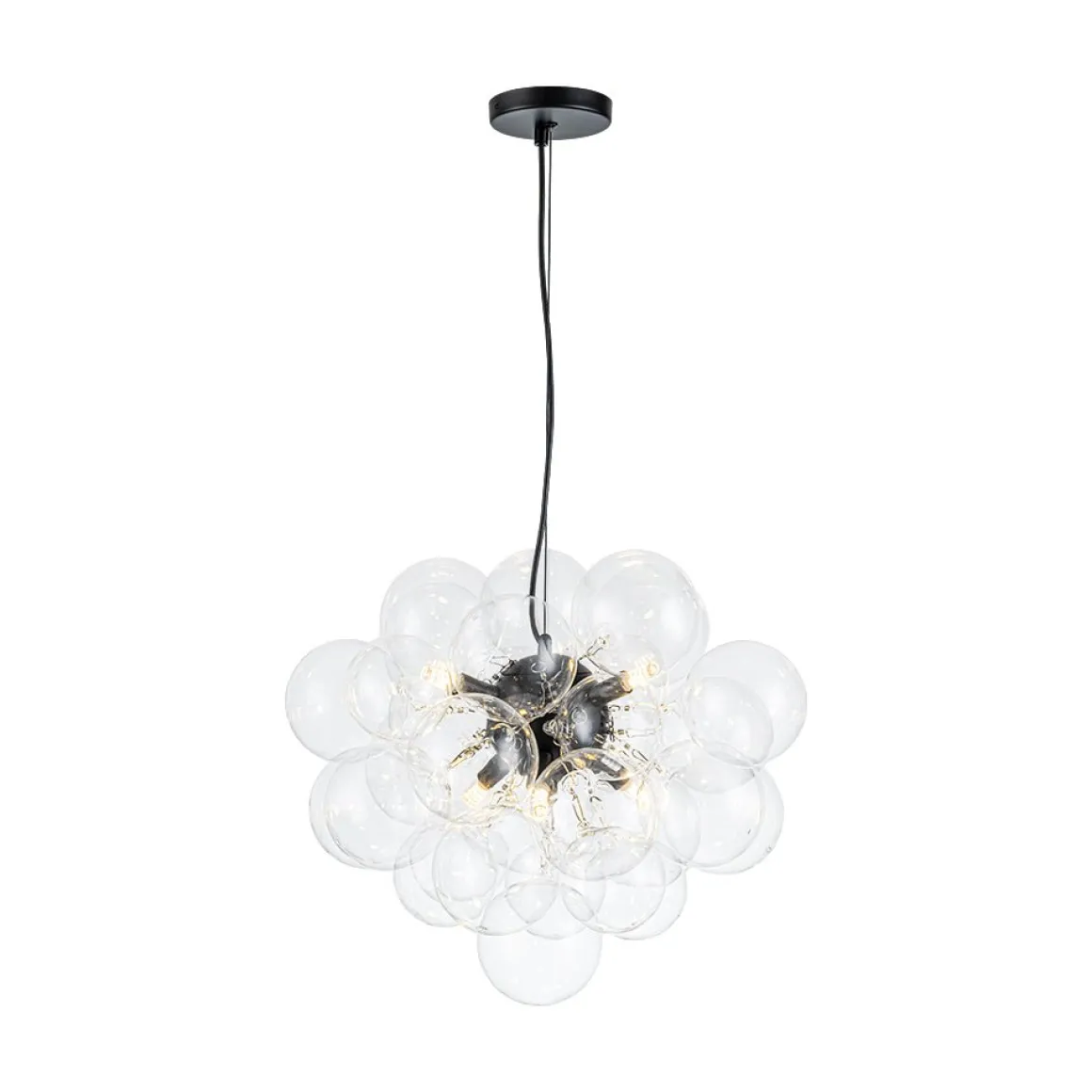 6-Light Dimmable Brass Cluster Clear Glass Bubble Sphere Chandelier