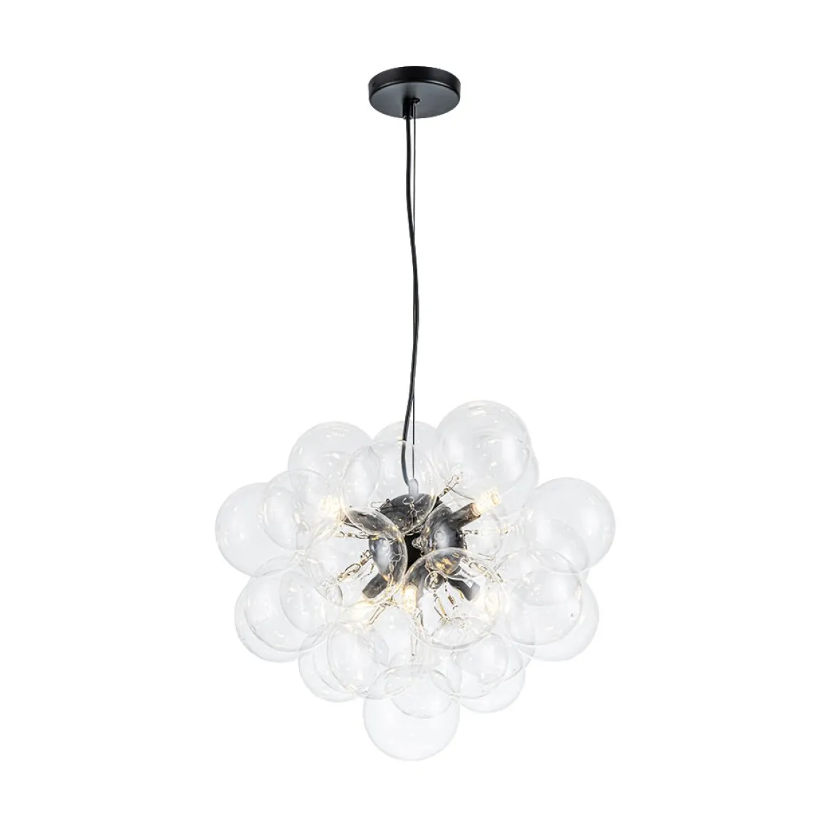 6-Light Dimmable Brass Cluster Clear Glass Bubble Sphere Chandelier