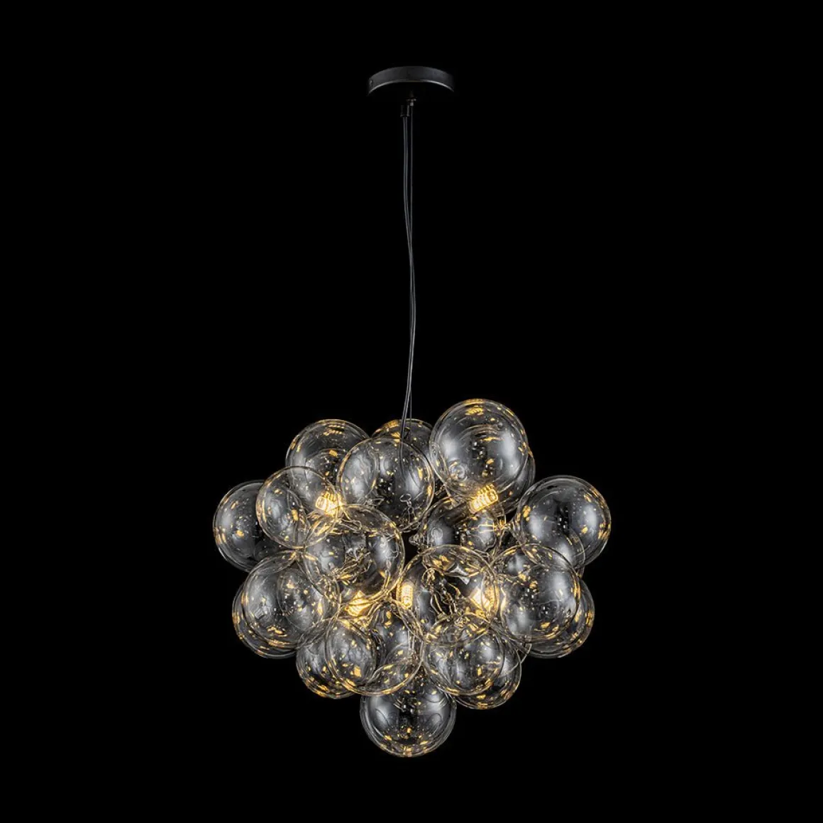 6-Light Dimmable Brass Cluster Clear Glass Bubble Sphere Chandelier