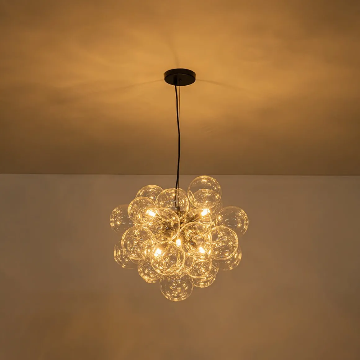 6-Light Dimmable Brass Cluster Clear Glass Bubble Sphere Chandelier