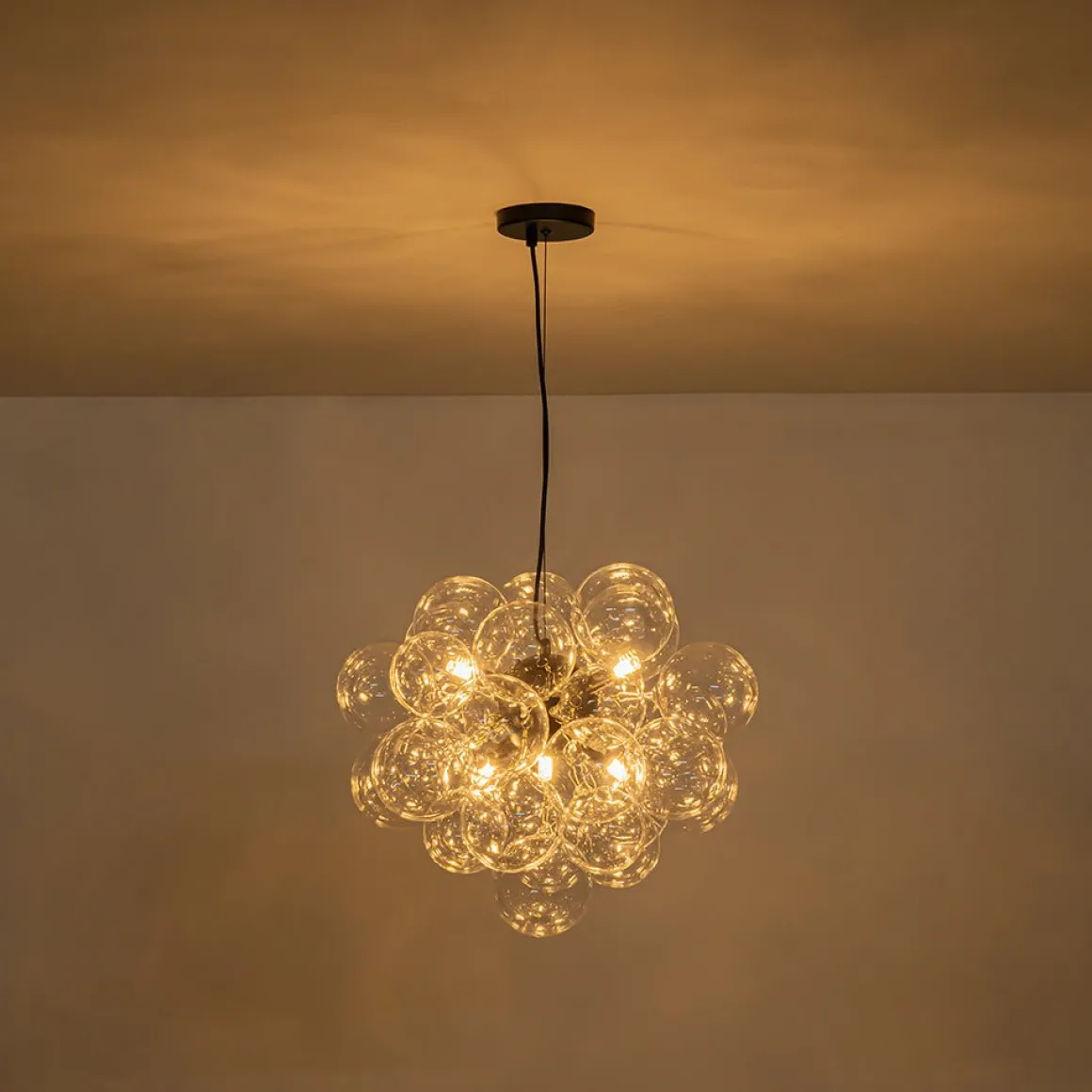 6-Light Dimmable Brass Cluster Clear Glass Bubble Sphere Chandelier